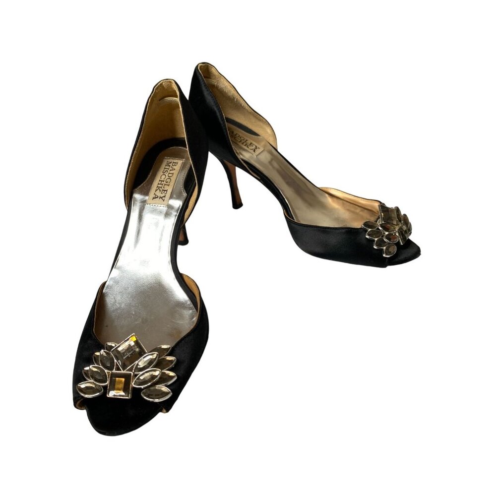 Badgley Mischka Kassabella Pumps Women Size 7.5 Black Satin Evening Designer